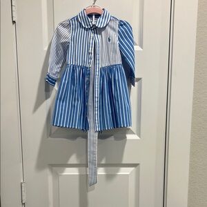 Blue and White Striped Dress with Belt
